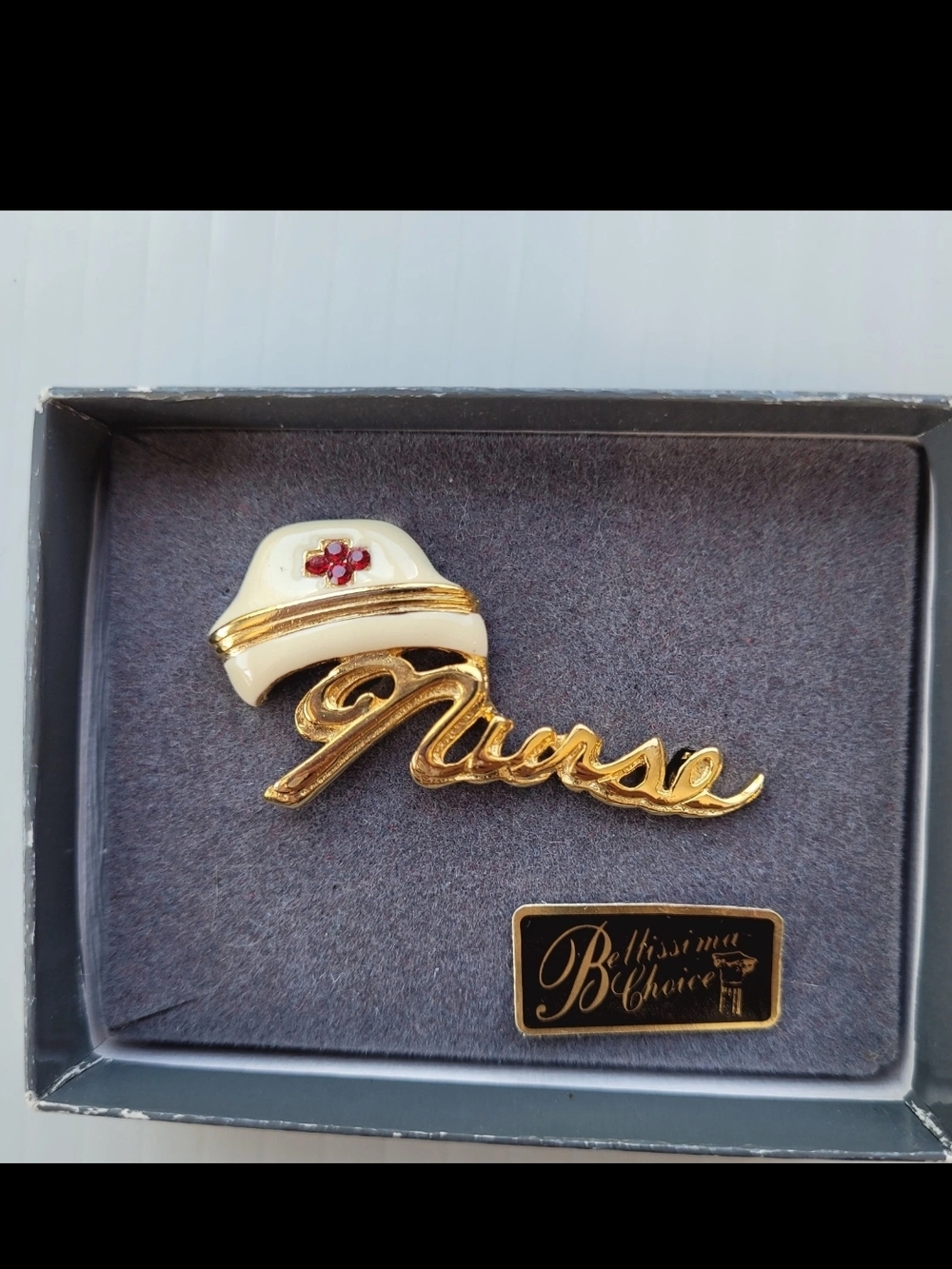 Vintage Goldtone AJC American Jewelry Chain Nurses Have Patients Brooch Pin